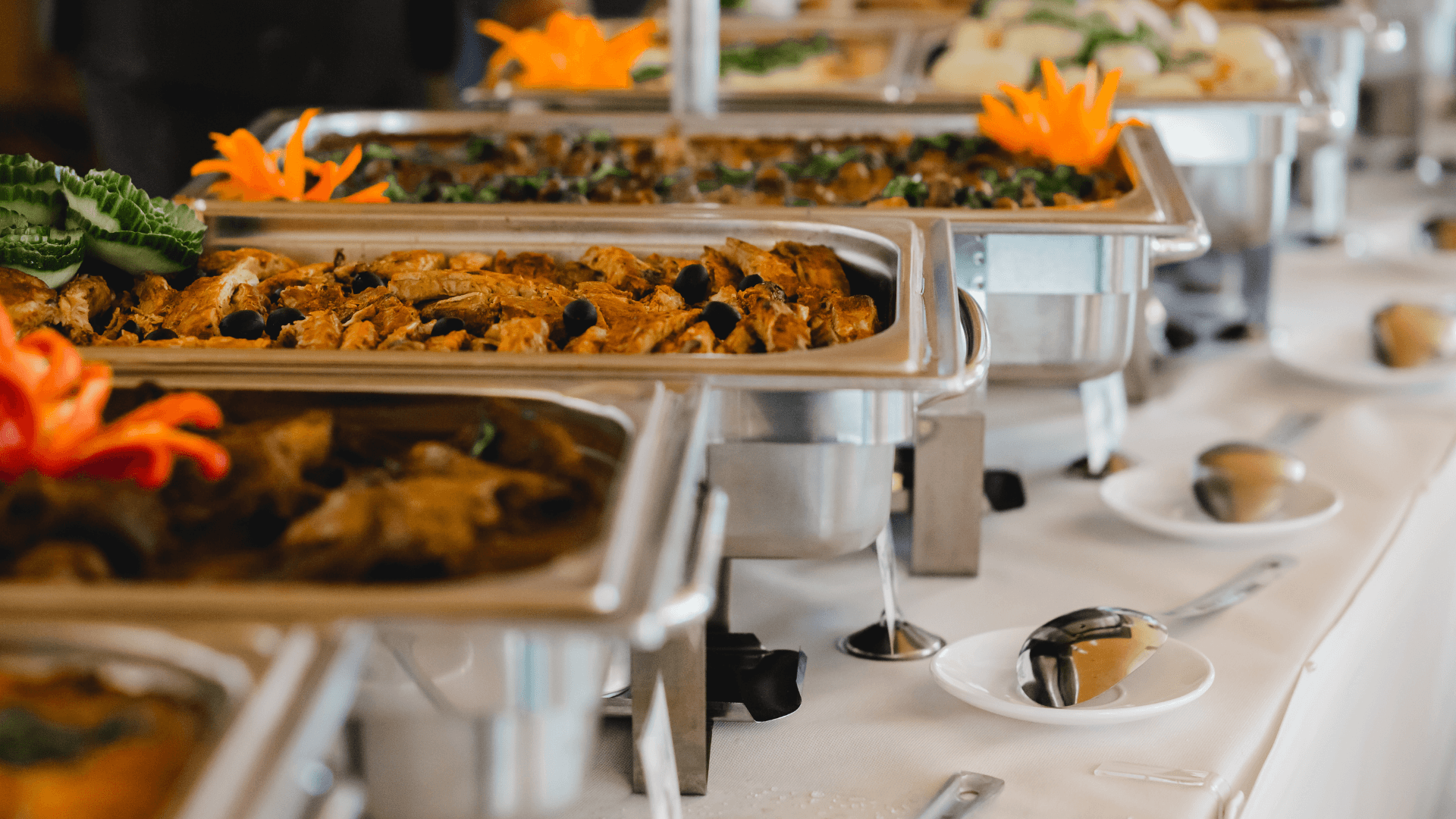 A full-service buffet setup prepared for catering