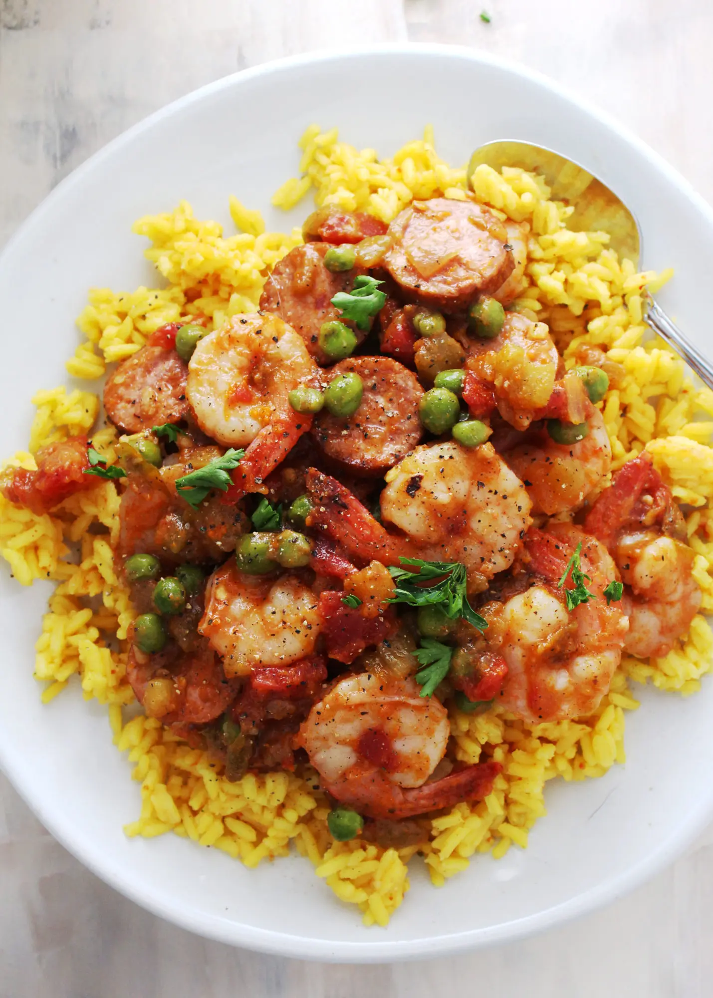 Combination of Fried Rice with Chicken, Shrimp & Sausage