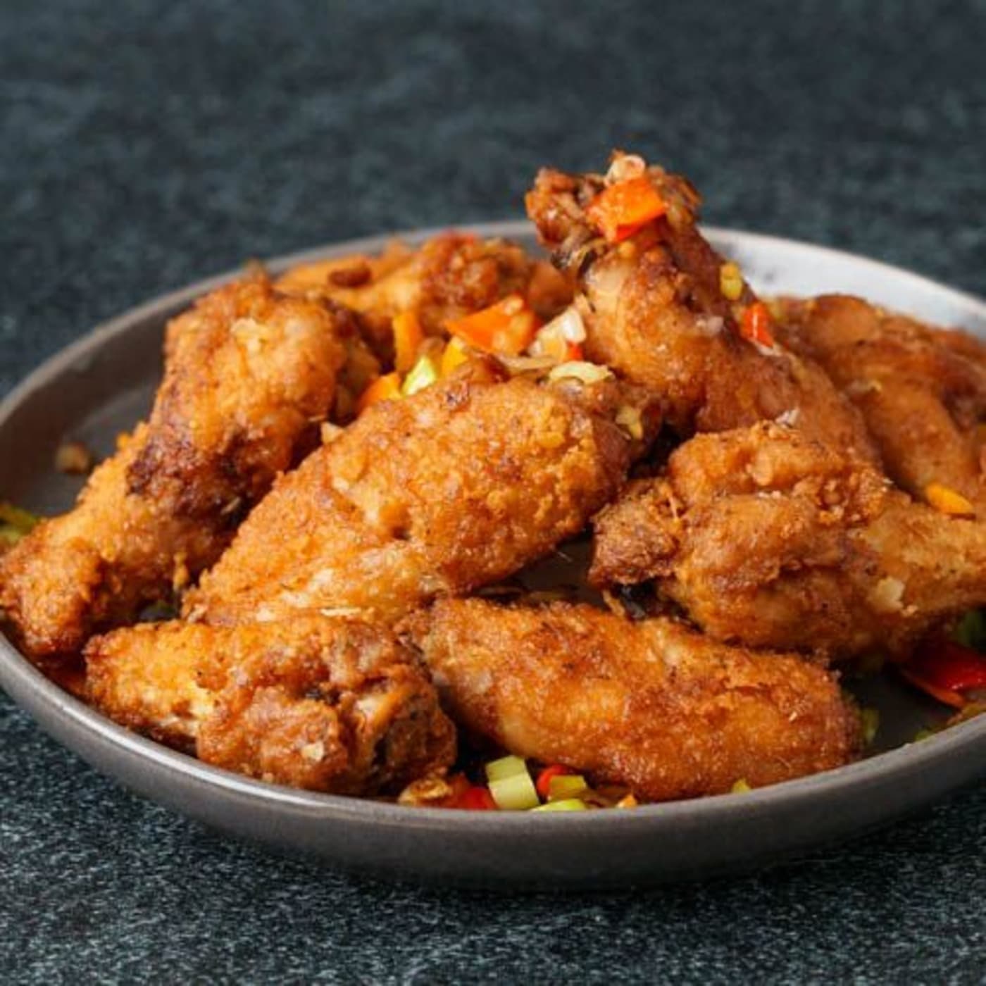 10pcs Salt & Pepper Chicken Wings w/ Green Pepper n' Onion, Garlic & Side of Fries